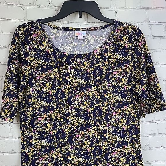 LuLaRoe Julia M 8/10 Blue Floral Knee Length Knit Bodycon Soft Stretch Dress - Picture 2 of 8